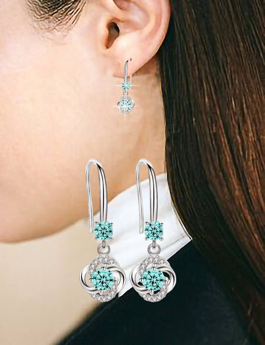 Modern Crystal Blue 925 Sterling Silver Boho Drop Dangle Earrings CZ for Women