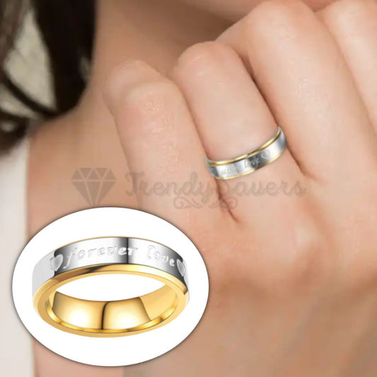 Heart Forever Love Engraved Gold Silver Two Tone Ring Band Fit Size 12 (22mm) Z