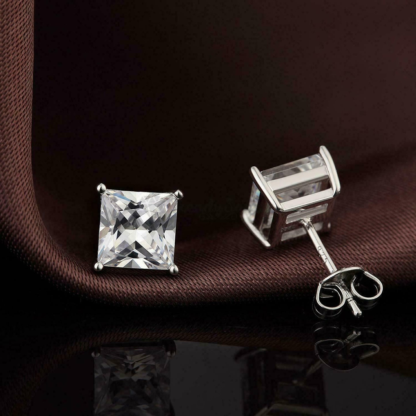 White Gold Plated 4MM Cubic Zirconia Square Shaped Cartilage Ear Studs Earrings