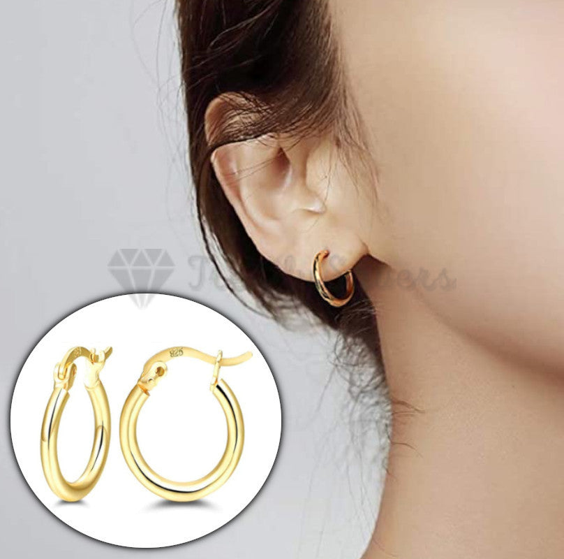 13MM Small Post Round Yellow Gold Clicker Hoop Cartilage Earrings Unisex Jewelry