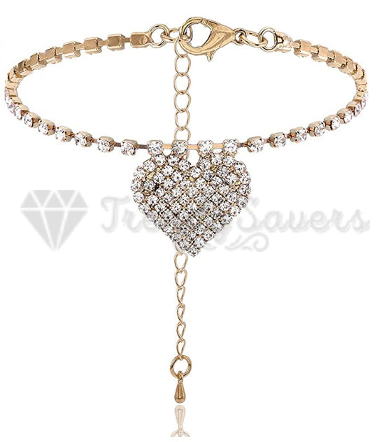 18ct Gold Plated 925 Sterling Silver Foot Bracelet Heart Pendant Anklet Jewelry