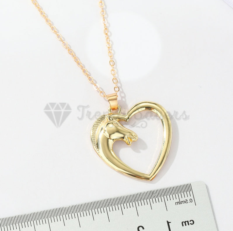 Lucky Charm Horse Head Hollow Heart Pendant Box Chain 18ct Gold Plated Necklace