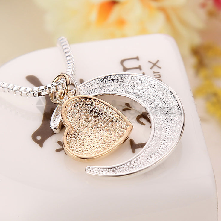 18ct Gold Plated I Love You Mom Moon Heart Pendants Silver Chain Women Necklace