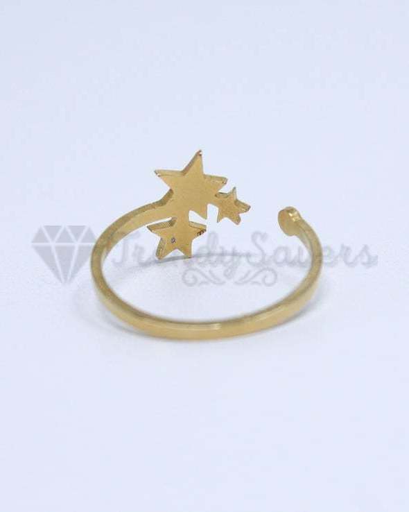 18K Gold Plated Stainless Steel Triple Star Adjustable Band Fashion Ring Jewelry