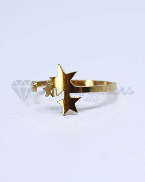 18K Gold Plated Stainless Steel Triple Star Adjustable Band Fashion Ring Jewelry