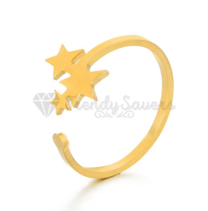 18K Gold Plated Stainless Steel Triple Star Adjustable Band Fashion Ring Jewelry