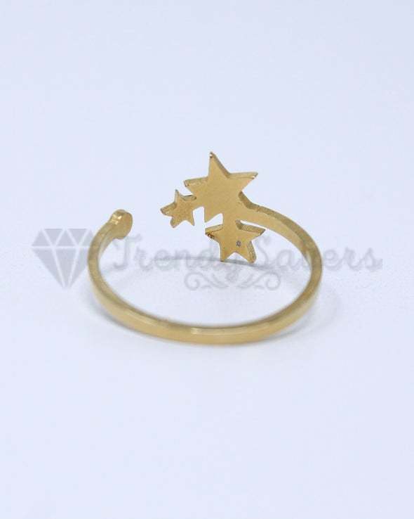 18K Gold Plated Stainless Steel Triple Star Adjustable Band Fashion Ring Jewelry