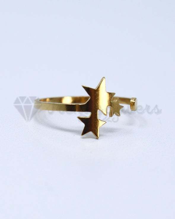 18K Gold Plated Stainless Steel Triple Star Adjustable Band Fashion Ring Jewelry
