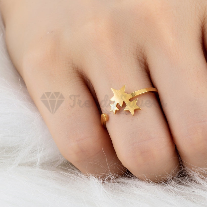 18K Gold Plated Stainless Steel Triple Star Adjustable Band Fashion Ring Jewelry