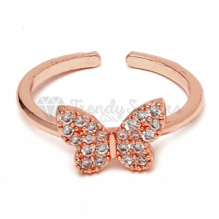 18K Rose Gold Plated Tiny CZ Crystal Butterfly Adjustable Open Band Promise Ring