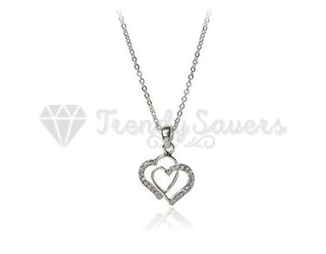 Simple Tiny Double Hollow Heart White Gold Plated Pendant Chain Necklace Jewelry