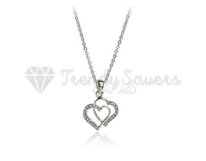 Simple Tiny Double Hollow Heart White Gold Plated Pendant Chain Necklace Jewelry