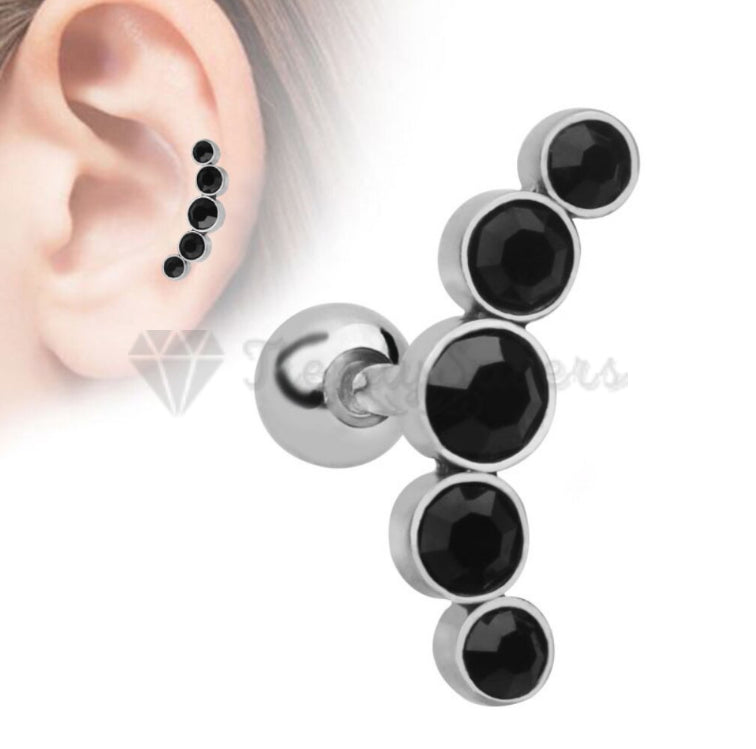 1x Black Round Cut Cubic Zircon Inlaid Helix Cartilage Stud Earrings Piercings