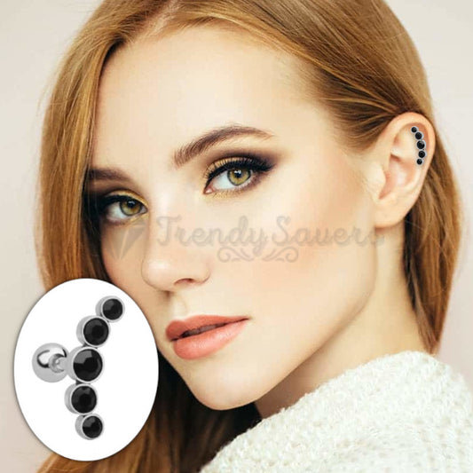 1x Black Round Cut Cubic Zircon Inlaid Helix Cartilage Stud Earrings Piercings