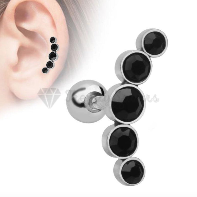 1x Black Round Cut Cubic Zircon Inlaid Helix Cartilage Stud Earrings Piercings