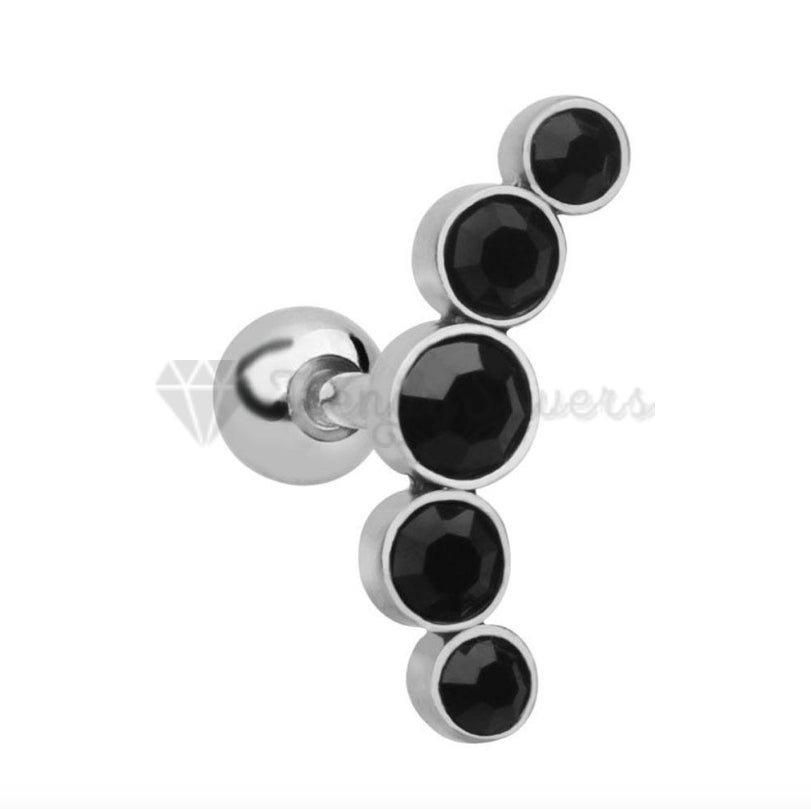 1x Black Round Cut Cubic Zircon Inlaid Helix Cartilage Stud Earrings Piercings