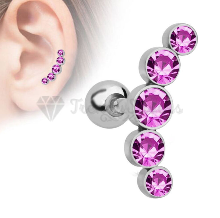 1x Pink Crescent Curve AAA Zircon Helix Cartilage Stud Piercing Earrings Jewelry