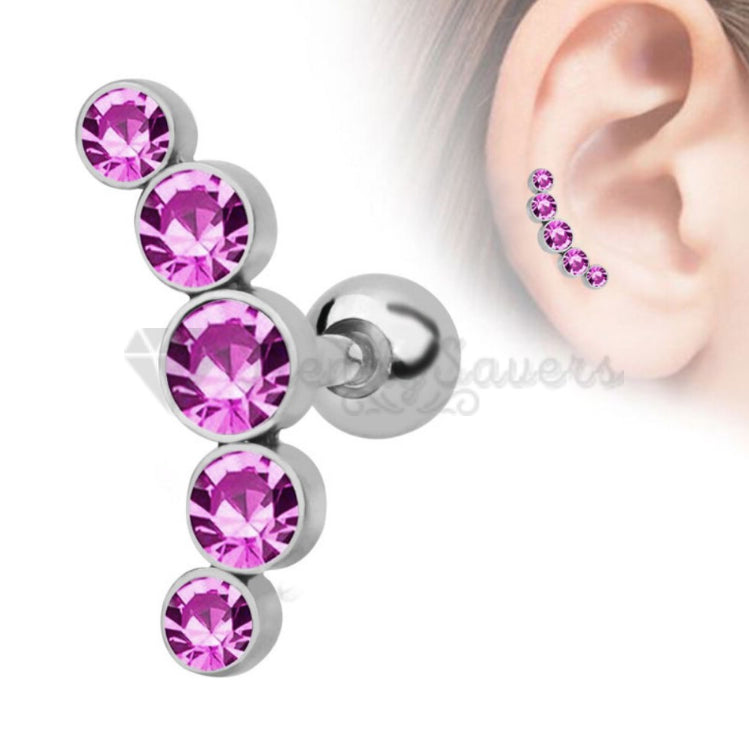 1x Pink Crescent Curve AAA Zircon Helix Cartilage Stud Piercing Earrings Jewelry