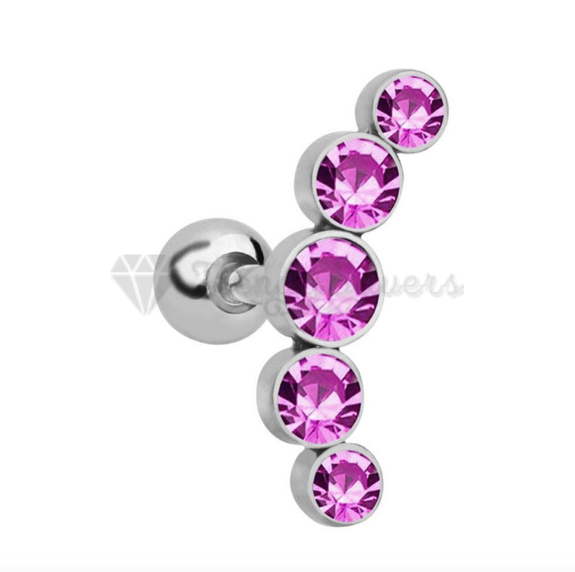 1x Pink Crescent Curve AAA Zircon Helix Cartilage Stud Piercing Earrings Jewelry