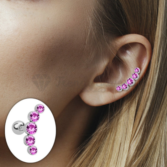 1x Pink Crescent Curve AAA Zircon Helix Cartilage Stud Piercing Earrings Jewelry