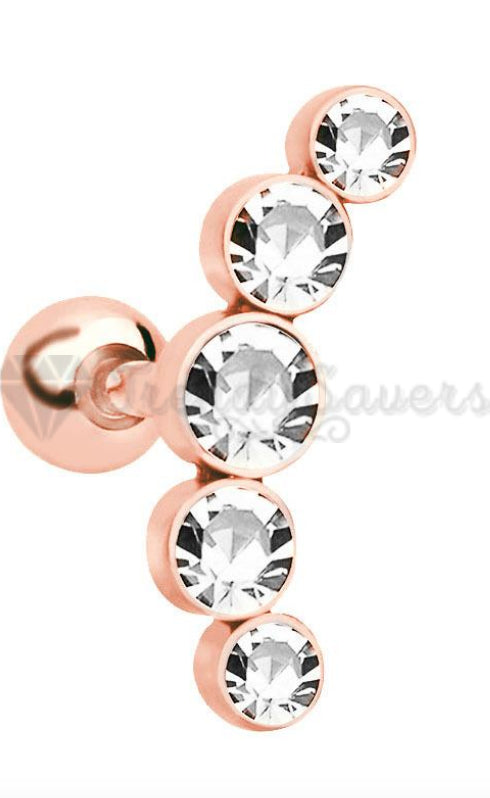 1x Rose Gold Plated Surgical Steel CZ Helix Cartilage Ear Stud Earring Piercings