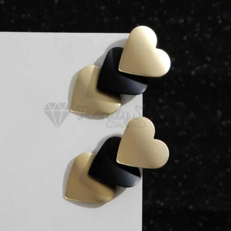 Retro Chic Triple Yellow Black Hearts Ear Stud 18ct Gold Plated Fashion Earrings