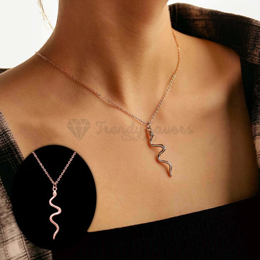 18ct Rose Gold Plated Snake Pendant Animal Serpent Punk Fashion Chain Necklace