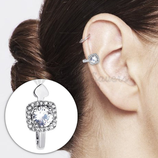 1x High Quality Women UK Jewelry Silver Cubic Zircon Ear Cuff Clip On Earrings