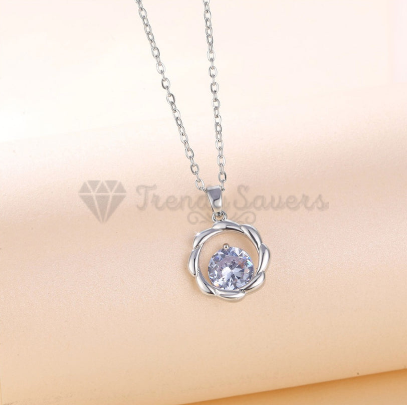Charming Cubic Zircon Water Wave Pendant Sterling Silver Clavicle Chain Necklace