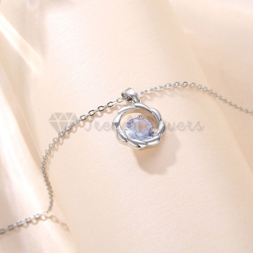 Charming Cubic Zircon Water Wave Pendant Sterling Silver Clavicle Chain Necklace