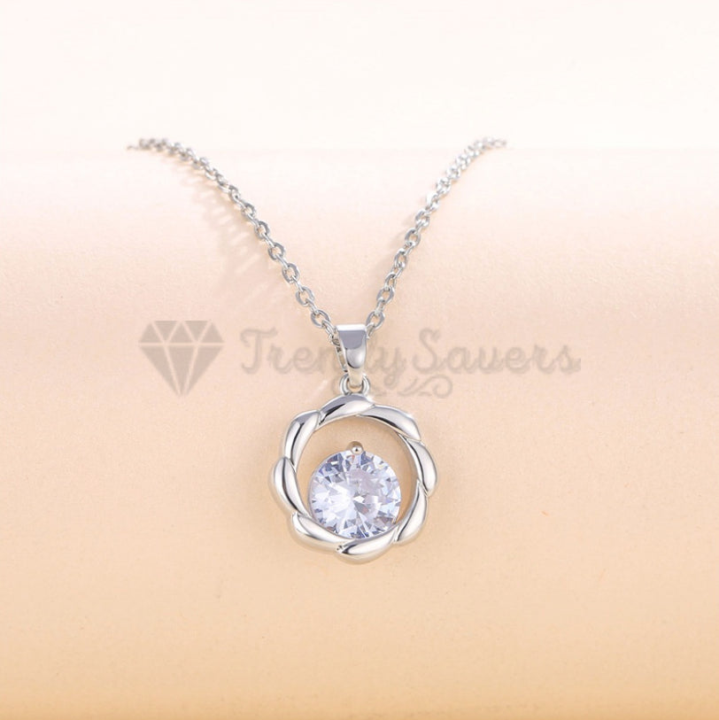 Charming Cubic Zircon Water Wave Pendant Sterling Silver Clavicle Chain Necklace