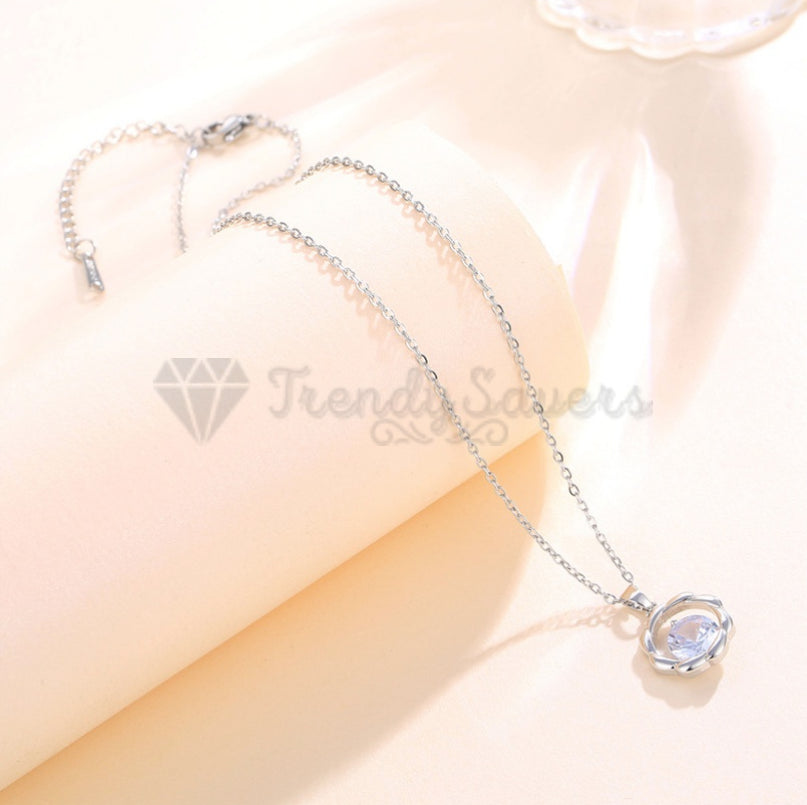 Charming Cubic Zircon Water Wave Pendant Sterling Silver Clavicle Chain Necklace