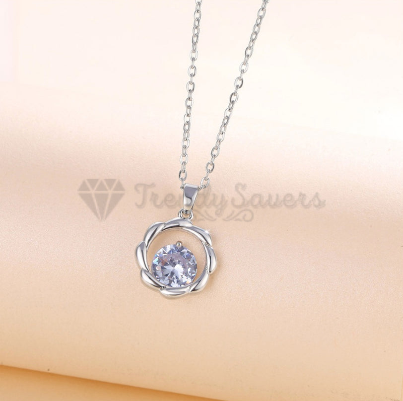 Charming Cubic Zircon Water Wave Pendant Sterling Silver Clavicle Chain Necklace