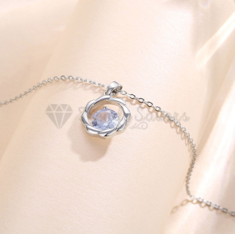 Charming Cubic Zircon Water Wave Pendant Sterling Silver Clavicle Chain Necklace