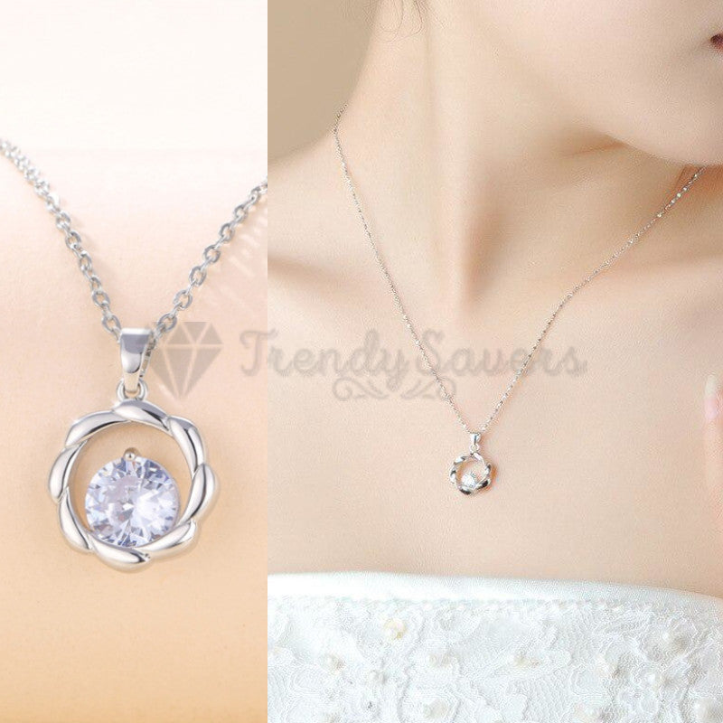 Charming Cubic Zircon Water Wave Pendant Sterling Silver Clavicle Chain Necklace