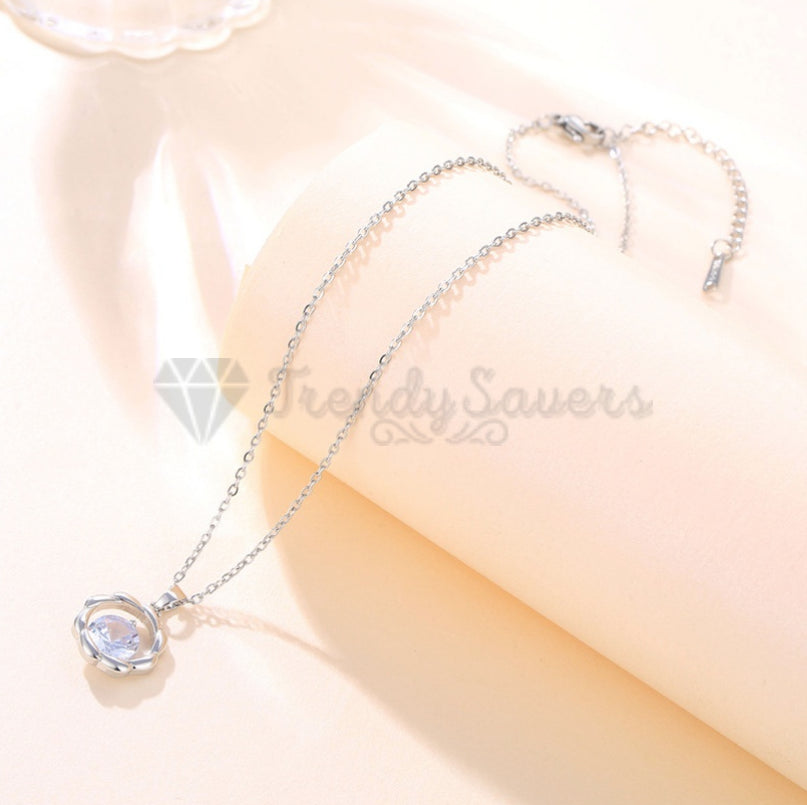 Charming Cubic Zircon Water Wave Pendant Sterling Silver Clavicle Chain Necklace