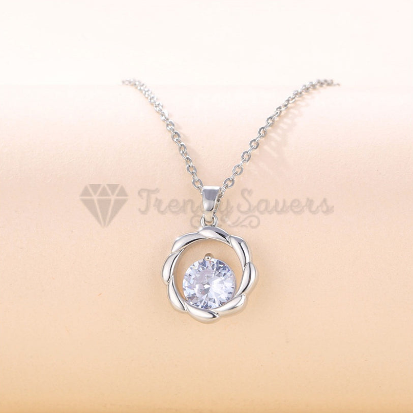 Charming Cubic Zircon Water Wave Pendant Sterling Silver Clavicle Chain Necklace