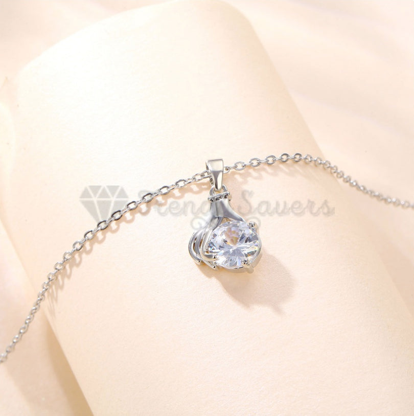 Round Cut Cubic Zircon Palm Hand Pendant Sterling Silver Chain Necklace Jewelry