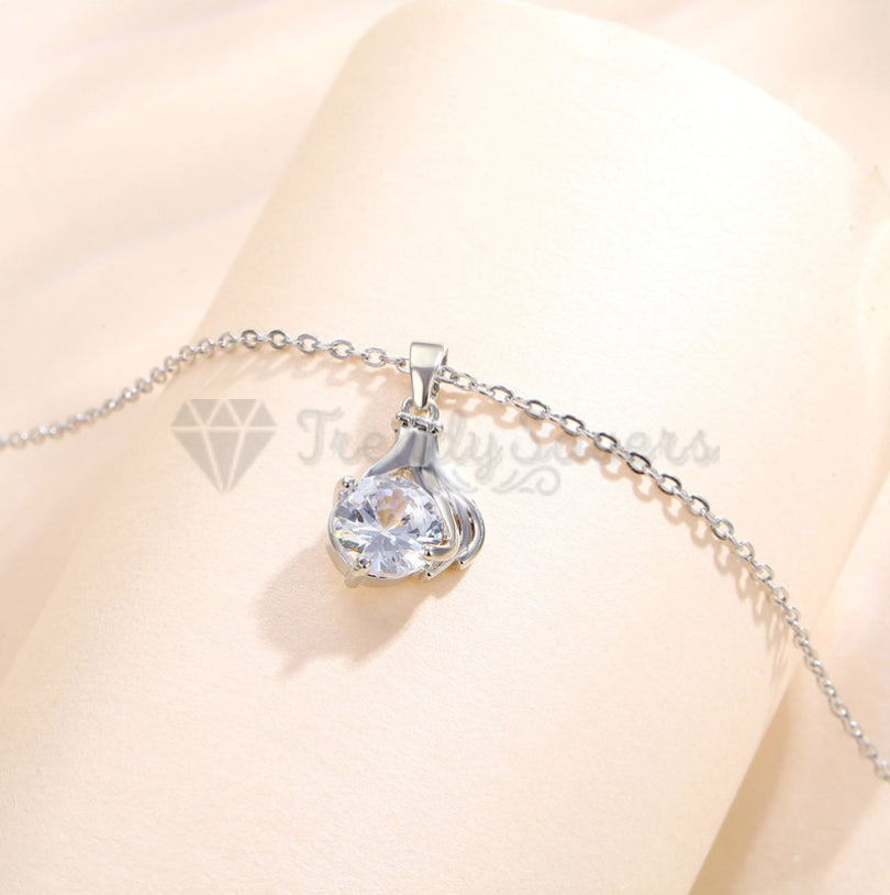 Round Cut Cubic Zircon Palm Hand Pendant Sterling Silver Chain Necklace Jewelry