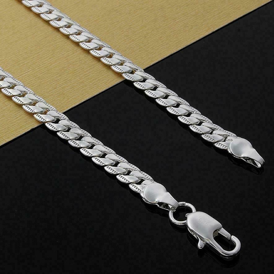 925 Sterling Silver Plated Thick Flat Link Cuban Curb Chain Necklace Jewellery