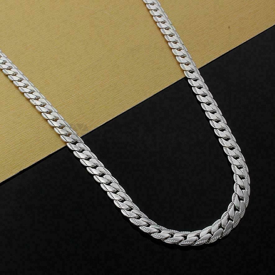 925 Sterling Silver Plated Thick Flat Link Cuban Curb Chain Necklace Jewellery