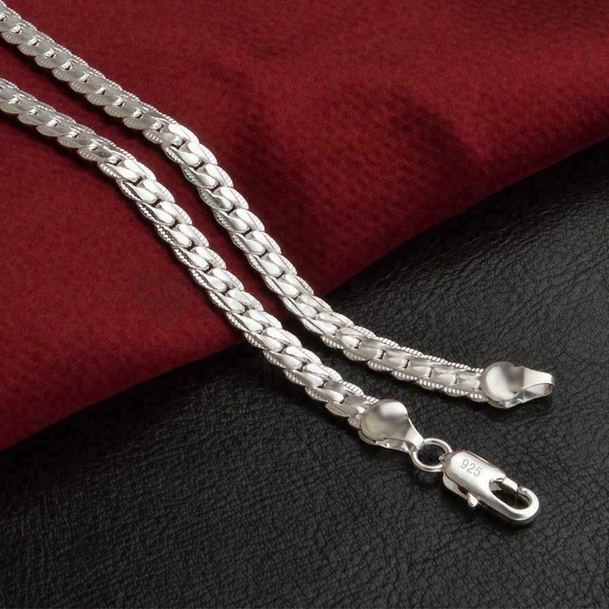 925 Sterling Silver Plated Thick Flat Link Cuban Curb Chain Necklace Jewellery