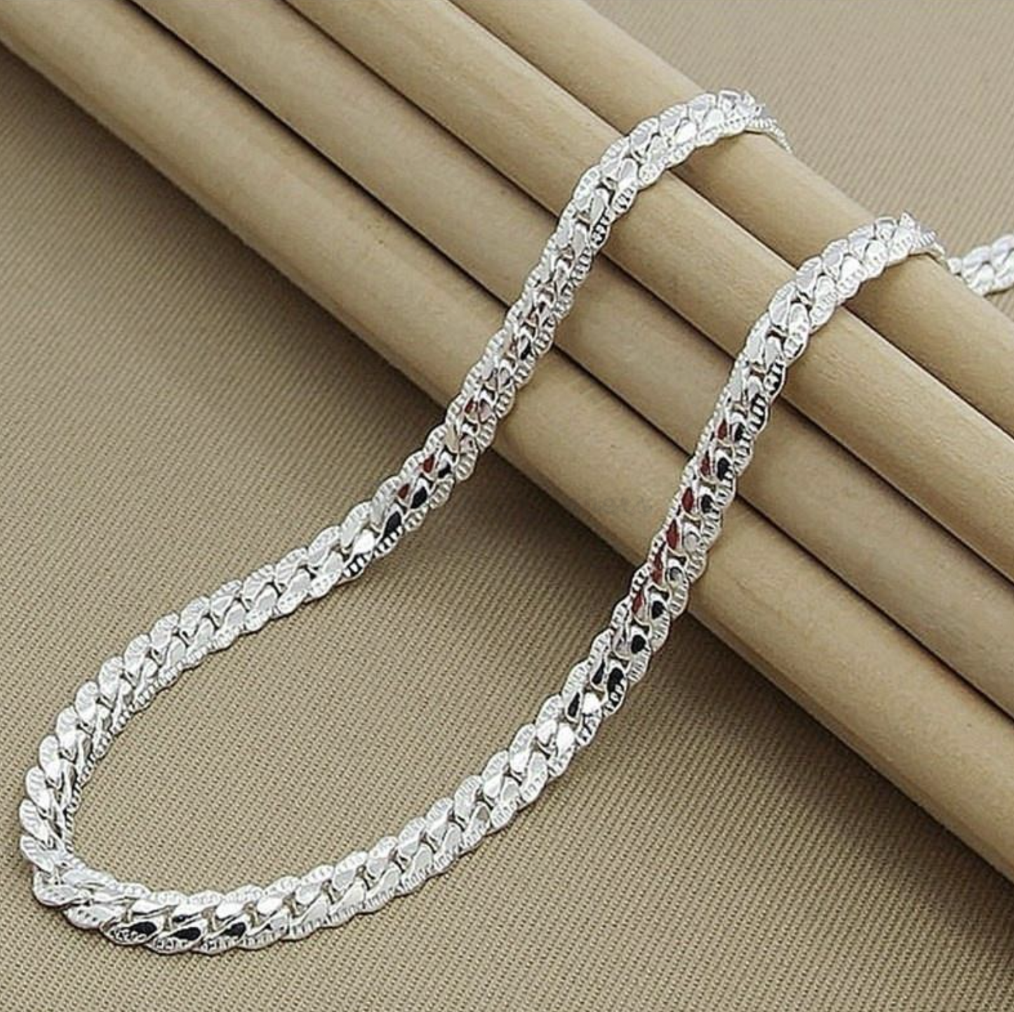 925 Sterling Silver Plated Thick Flat Link Cuban Curb Chain Necklace Jewellery