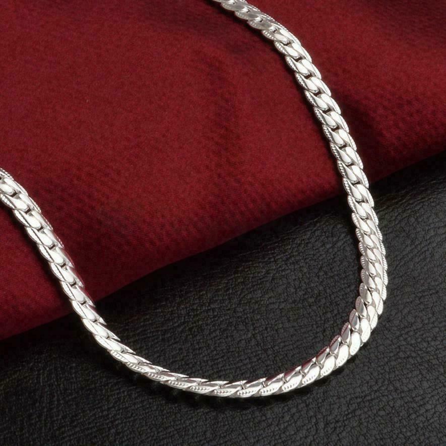 925 Sterling Silver Plated Thick Flat Link Cuban Curb Chain Necklace Jewellery