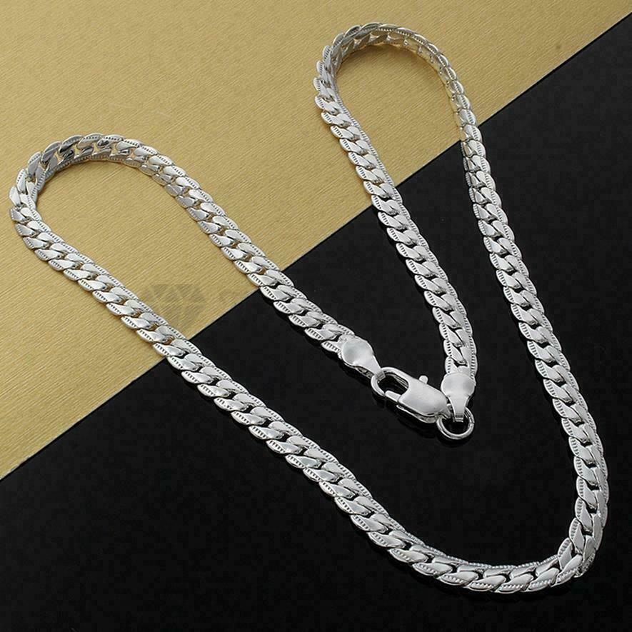 925 Sterling Silver Plated Thick Flat Link Cuban Curb Chain Necklace Jewellery