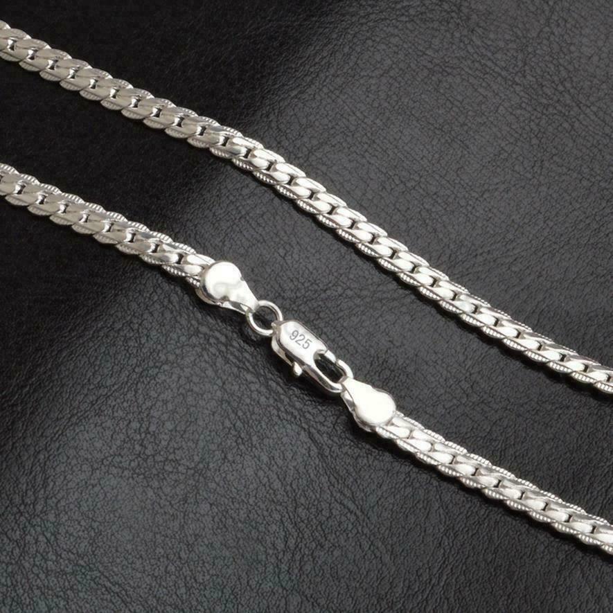 925 Sterling Silver Plated Thick Flat Link Cuban Curb Chain Necklace Jewellery