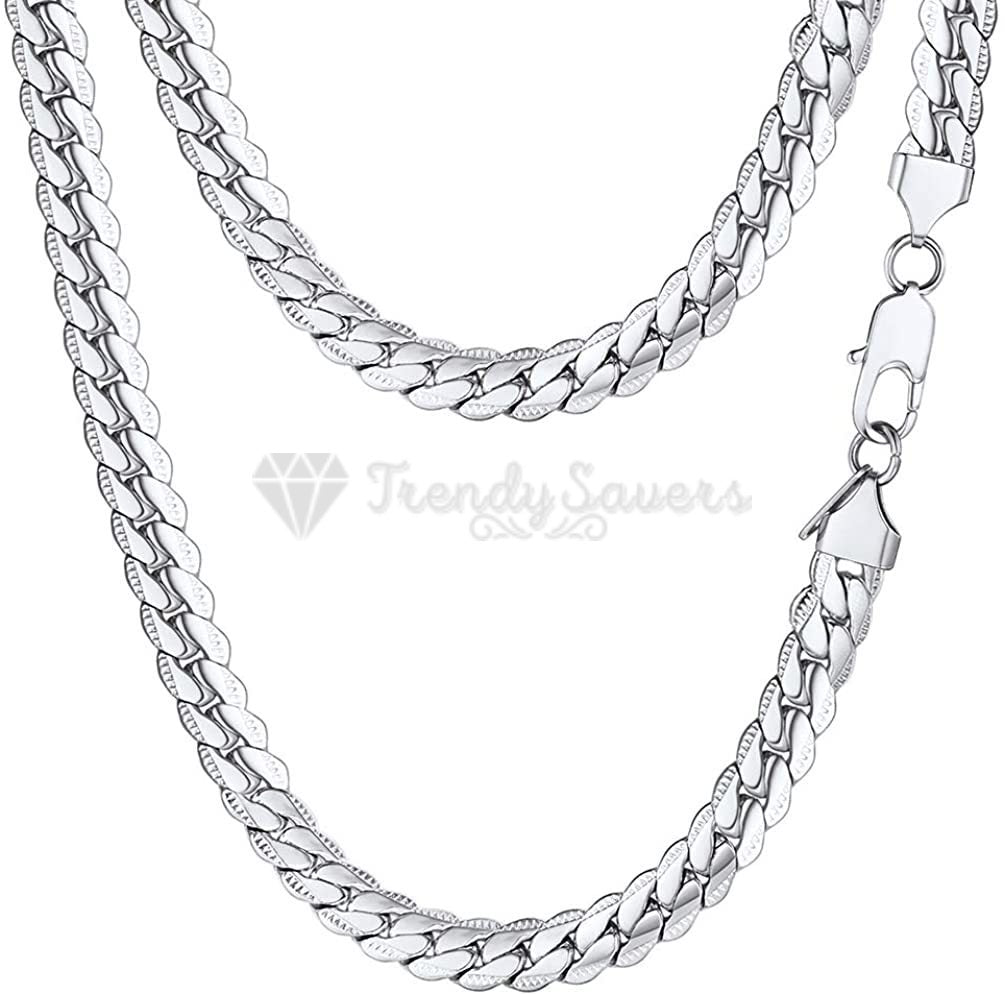 925 Sterling Silver Plated Thick Flat Link Cuban Curb Chain Necklace Jewellery