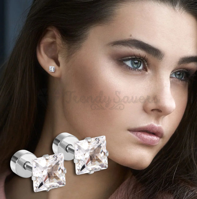 4MM Stainless Steel Silver Diamond Cut Crystal Small Stud Earrings Women Jewelry