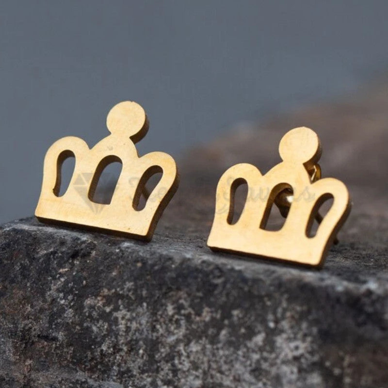 Surgical Steel Gold Tone Queen Princess Crown Shaped Women Sleeper Stud Earrings