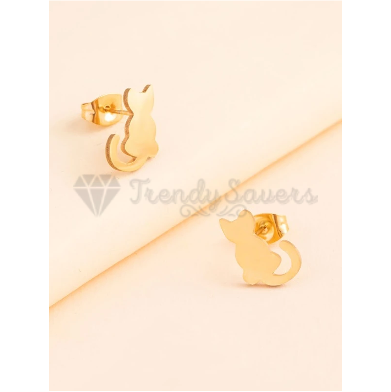 Gold Surgical Steel Small Cutie Cat Stud Cartilage Sleeper Earrings Jewellery UK